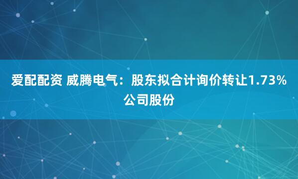 爱配配资 威腾电气：股东拟合计询价转让1.73%公司股份