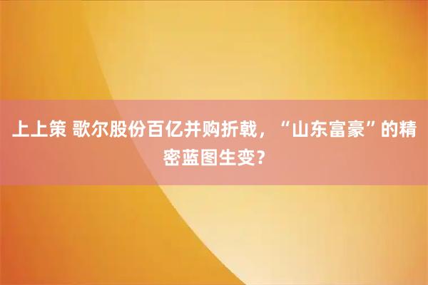上上策 歌尔股份百亿并购折戟，“山东富豪”的精密蓝图生变？